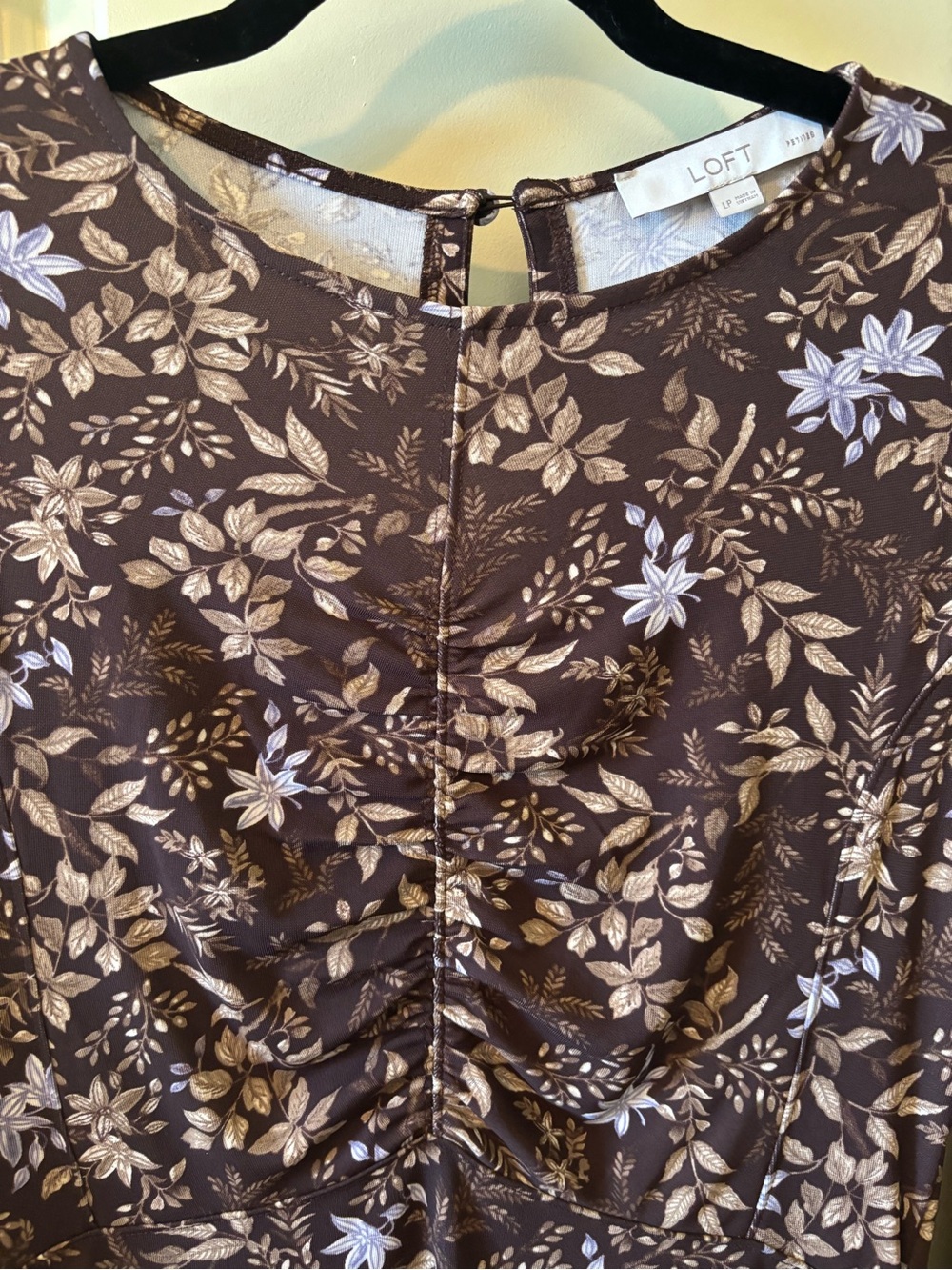 LOFT Brown Floral Long-Sleeve A-Line Dress Large Petite Fall Cottagecore - Picture 4 of 10